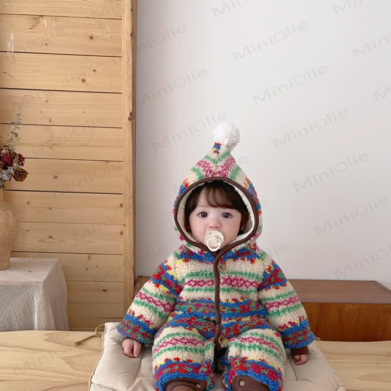 Baby Fair Isle Fleece Lined Hooded Winter Romper - image 8
