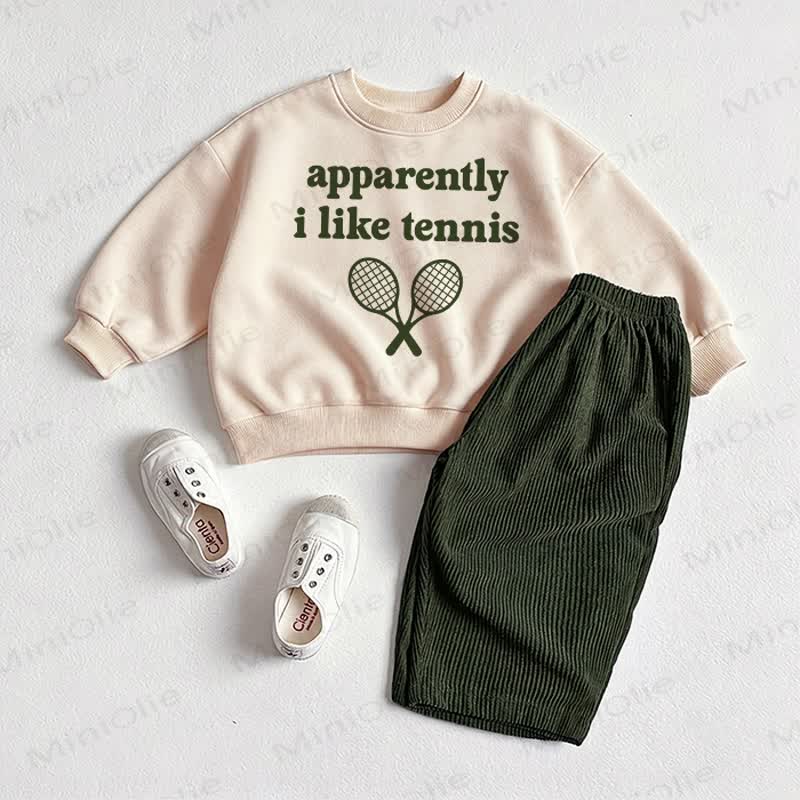 APPARENTLY I LIKE TENNIS Baby Sweartshirt and Pants 2-piece Set - Beige&Green - 2-3T - image 1