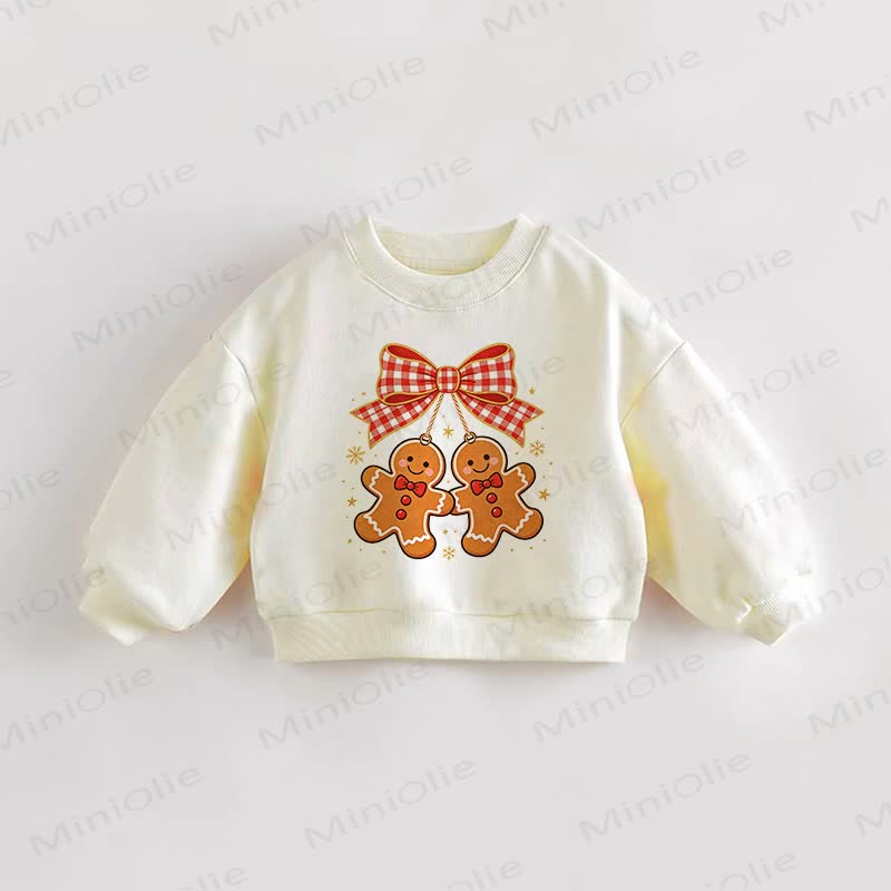 Baby Toddler Gingerbread Man Bow Cream Sweatshirt - Cream - 3-5T - image 1
