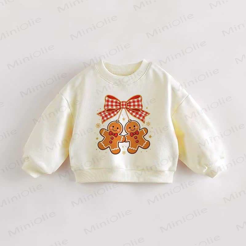 Baby Toddler Gingerbread Man Bow Cream Sweatshirt - Cream - 3-5T - image 1