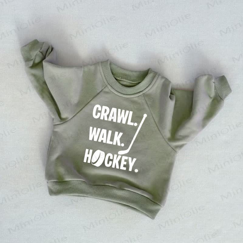 CRAWL. WALK. HOCKEY. Baby Toddler Grey Green Sweatshirt - Grey Green - 3-5T - image 1