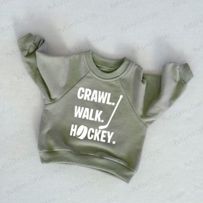 CRAWL. WALK. HOCKEY. Baby Toddler Grey Green Sweatshirt - Grey Green - 3-5T - image 1