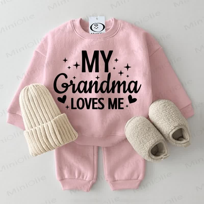 MY GRANDMA LOVES ME Baby Pink Sweatshirt 2-piece Set - Pink - 2-3T - image 1