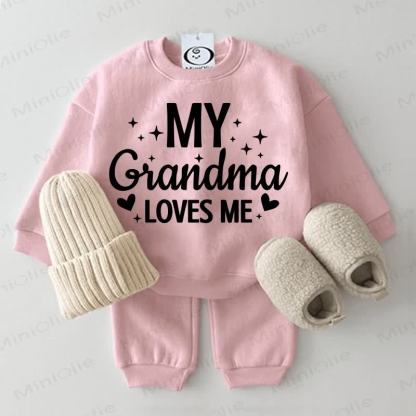 MY GRANDMA LOVES ME Baby Pink Sweatshirt 2-piece Set - Pink - 2-3T - image 1