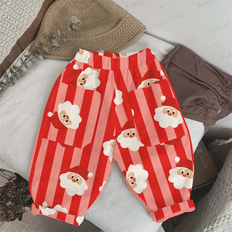 Baby Toddler Santa Print Stripe Red Corduroy Pants - Red - 3-5T - image 1