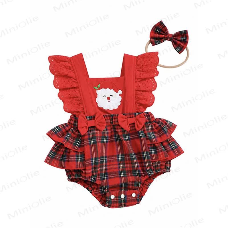 Baby Christmas Plaid Ruffle Bodysuit with Headband - image 3
