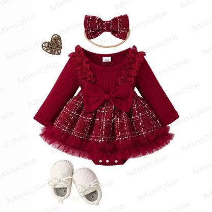 Baby Burgundy Bow Tulle Bodysuit with Headband - Red - 12-18M - image 1