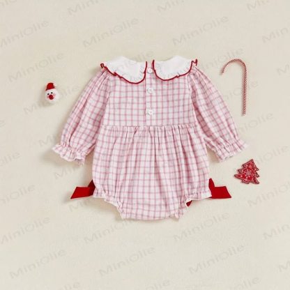 MERRY Baby Pink Plaid Christmas Bodysuit - image 2
