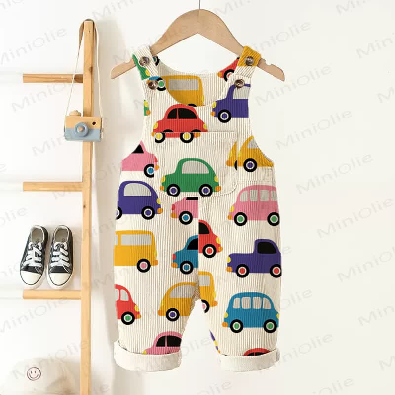 Baby Toddler Colourful Car Print Corduroy Overalls - Beige - 3-5T - image 1