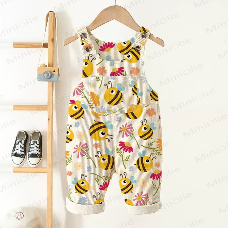 Baby Toddler Bee Flower Print Corduroy Overalls - Beige - 3-5T - image 1