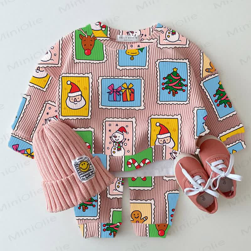 Baby Colorful Christmas Stamp Pink Waffle 2-piece Set - Pink - 2-3T - image 1