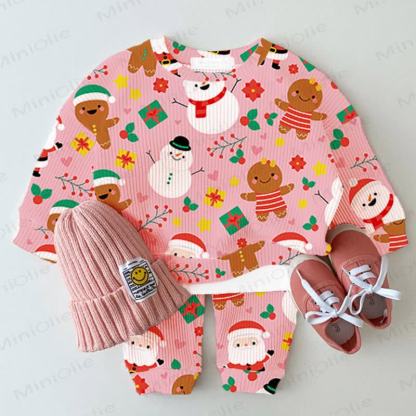 Baby Christmas Cartoon Pink Waffle 2-piece Set - Pink - 2-3T - image 1