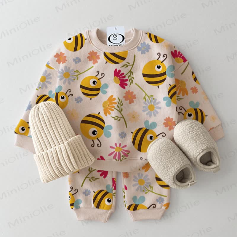 Baby Bee Flower Print Beige 2-piece Set - Beige - 3-5T - image 1