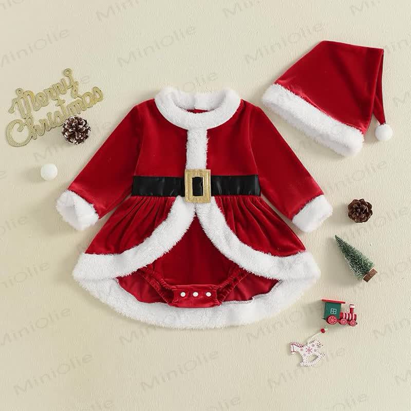 Baby Velvet Santa Skirted Bodysuit with Hat - Red - 12-18M - image 1