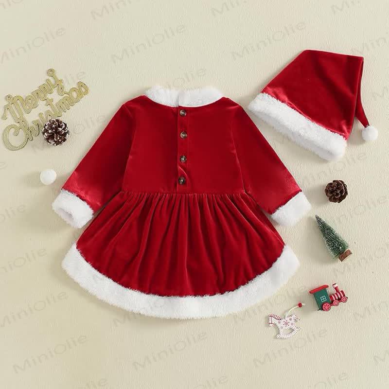 Baby Velvet Santa Skirted Bodysuit with Hat - image 2