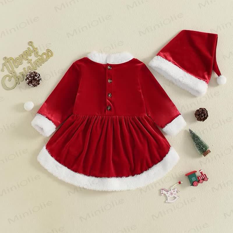 Baby Velvet Santa Skirted Bodysuit with Hat - image 2