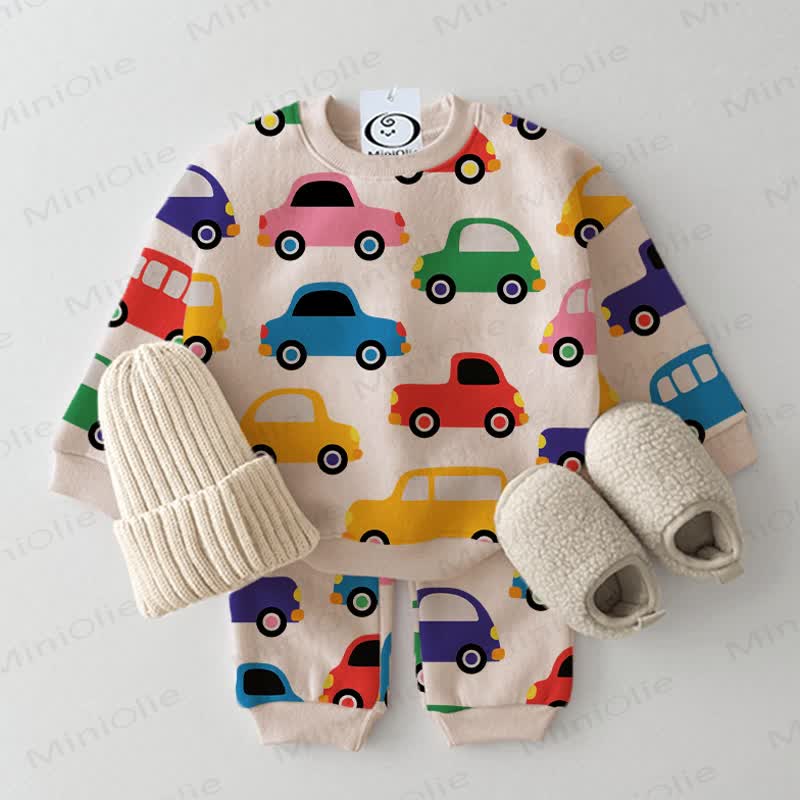 Baby Colourful Car Print Beige 2-piece Set - Beige - 3-5T - image 1