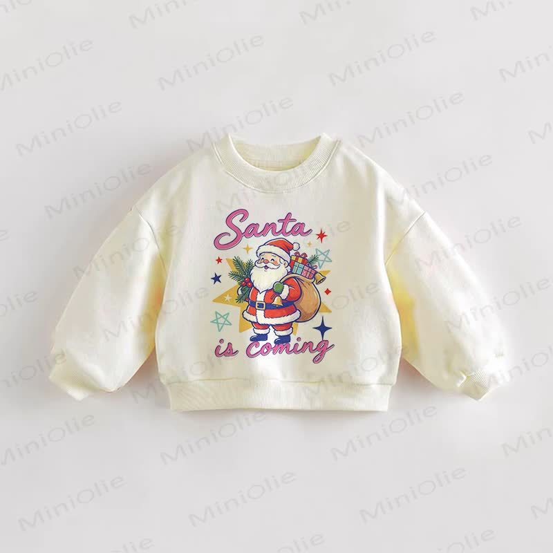 SANTA IS COMING Baby Toddler Santa Cream Sweatshirt - Cream - 3-5T - image 1