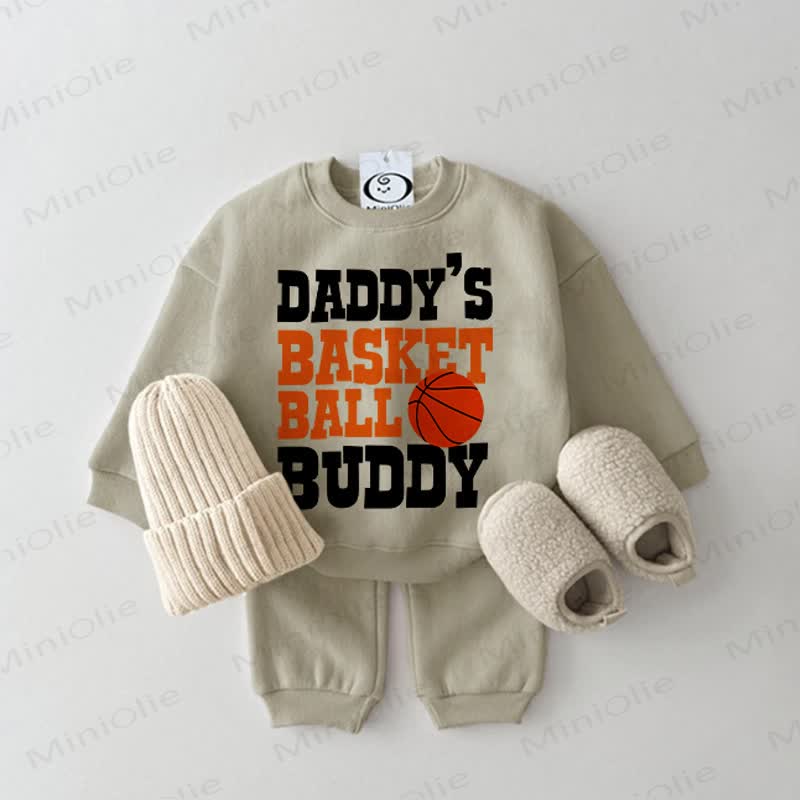 DADDY'S BASKETBALL BUDDY Baby Basketball Green Sweatshirt 2-piece Set - Grey Green - 2-3T - image 1