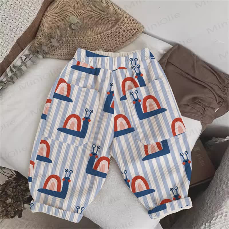 Baby Toddler Snail Striped Corduroy Pants - Blue - 3-5T - image 1