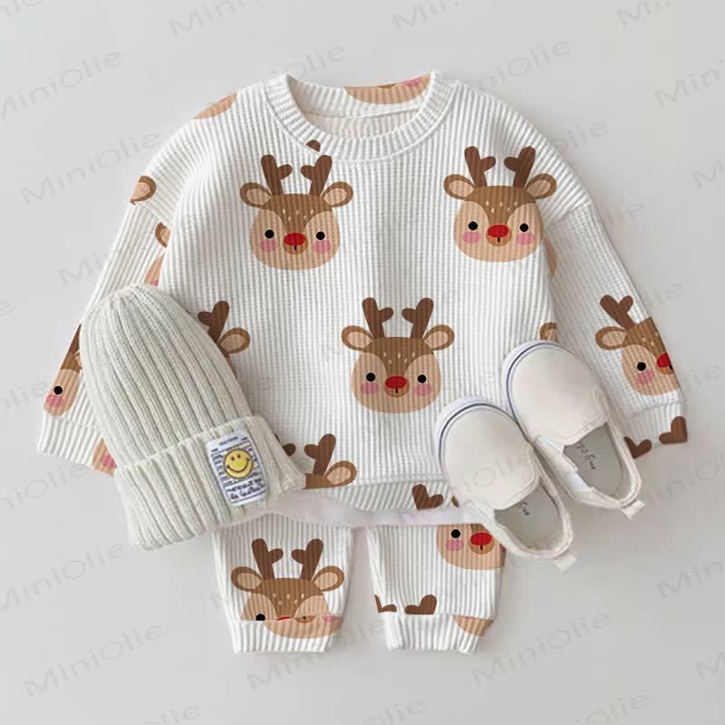 Baby Christmas Reindeer Waffle 2-piece Set - White - 2-3T - image 1