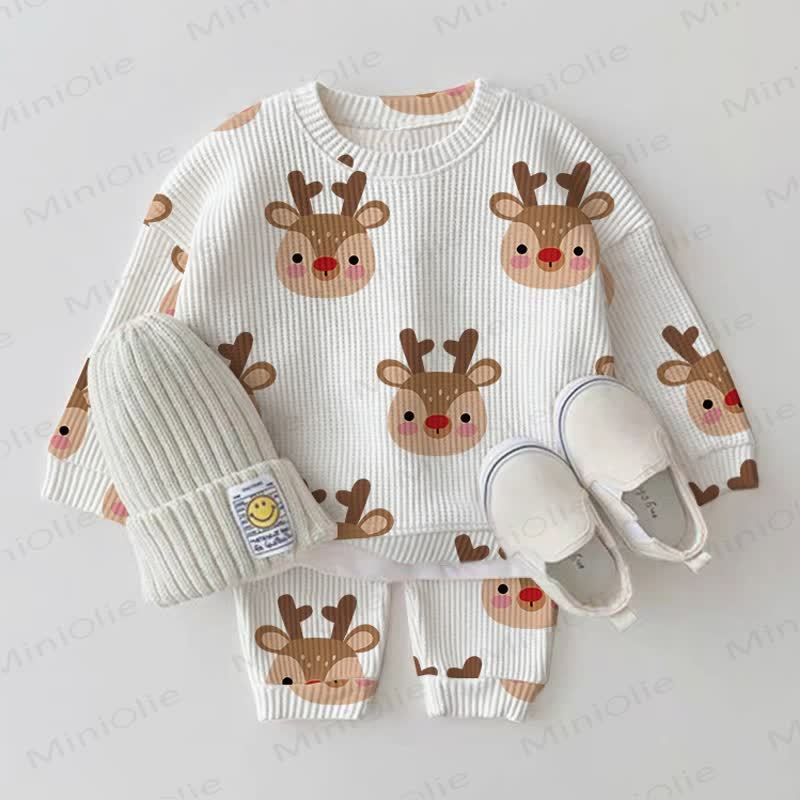Baby Christmas Reindeer Waffle 2-piece Set - White - 2-3T - image 1
