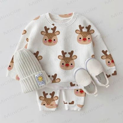 Baby Christmas Reindeer Waffle 2-piece Set - White - 2-3T - image 1