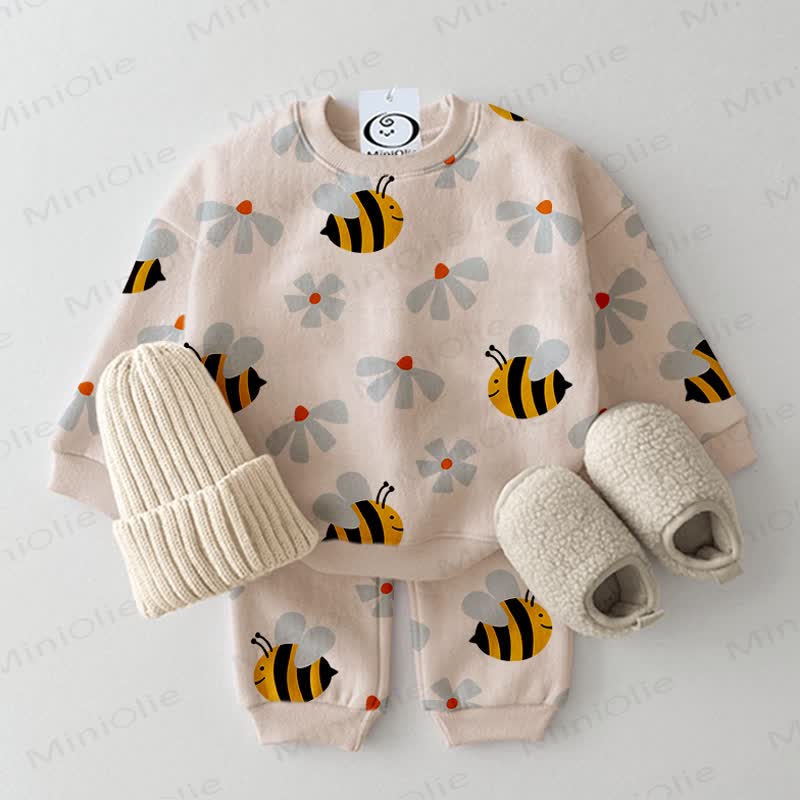 Baby Bee Flower 2-piece Beige Set - Beige - 2-3T - image 1