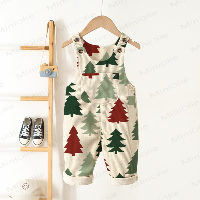 Baby Toddler Christmas Tree Print Corduroy Overalls - Beige - 3-5T - image 1