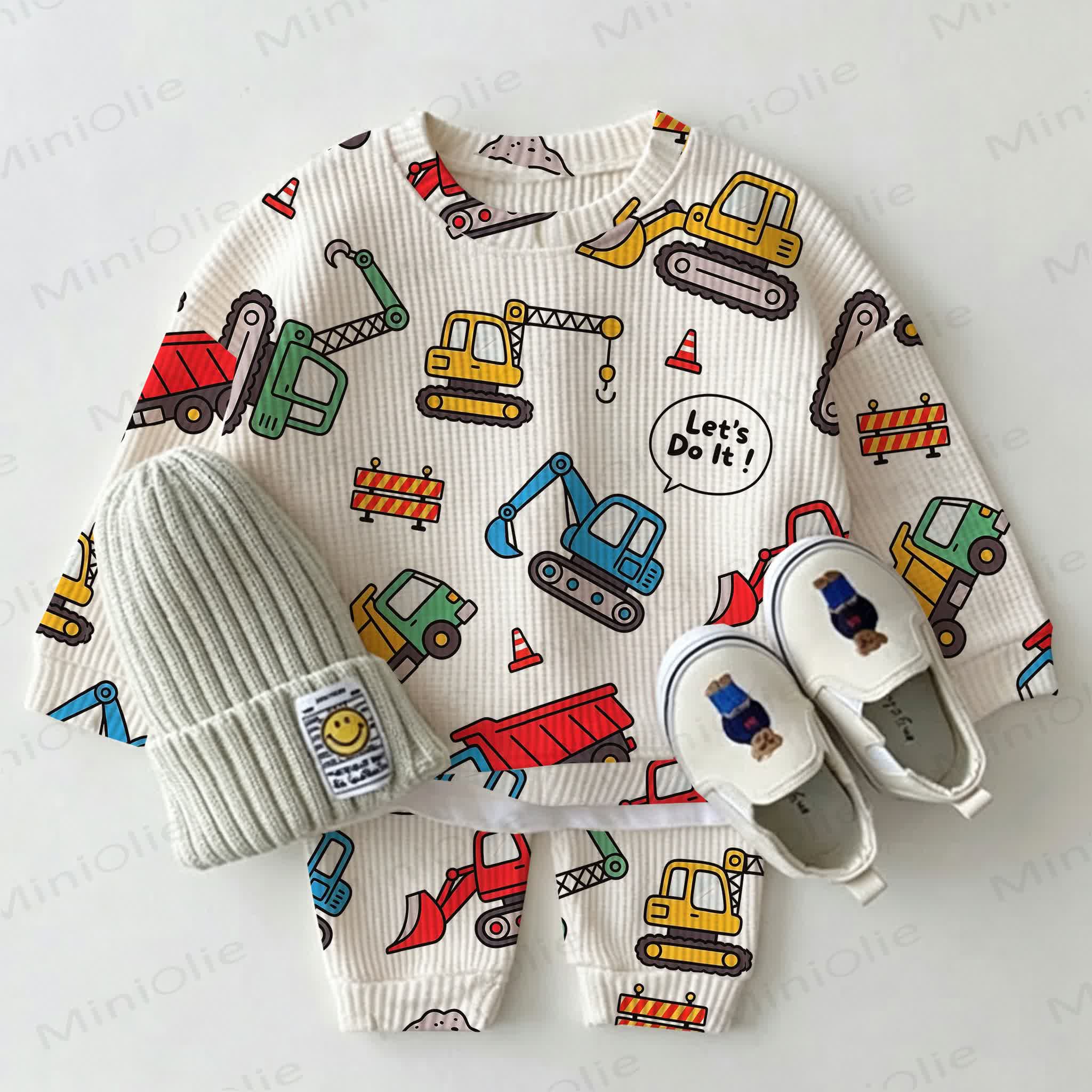 Baby Colorful Truck Beige Waffle 2-piece Set - Beige - 2-3T - image 1
