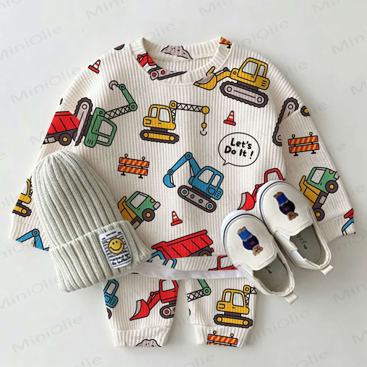 Baby Colorful Truck Beige Waffle 2-piece Set - Beige - 2-3T - image 1
