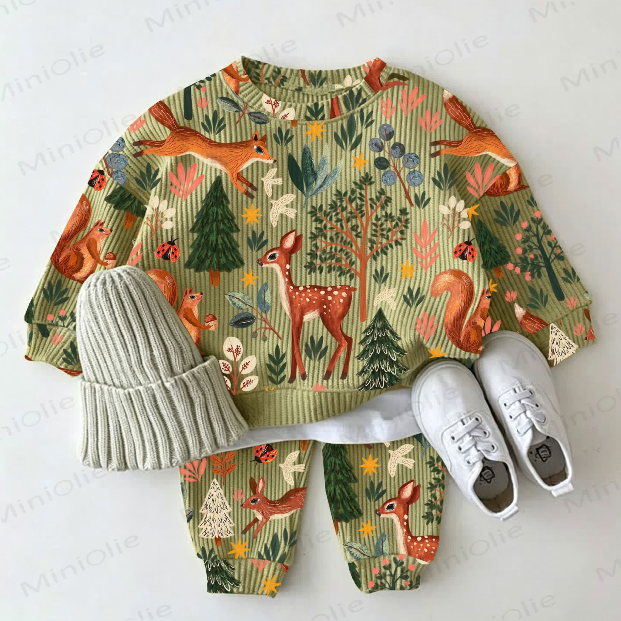 Baby Forest Deer Green Waffle 2-piece Set - Green - 2-3T - image 1