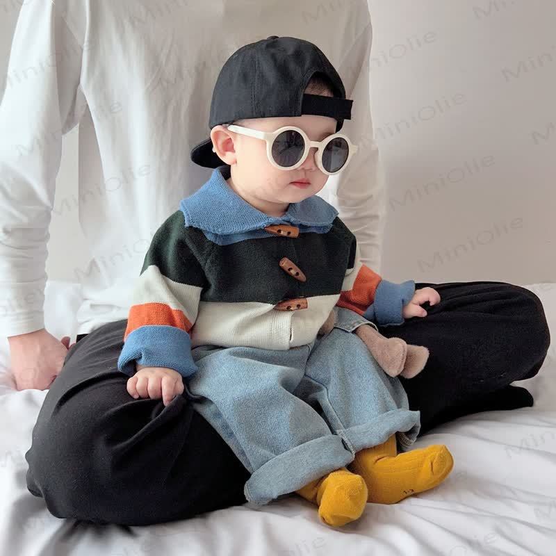 Baby Toddler Colorblock Knit Cardigan or Denim Bear Pants - image 1