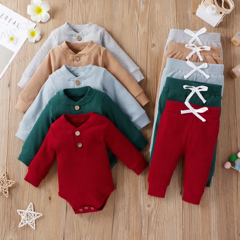 Baby Soft Ribbed Henley Bodysuit and Pants 2-piece Set - image 1