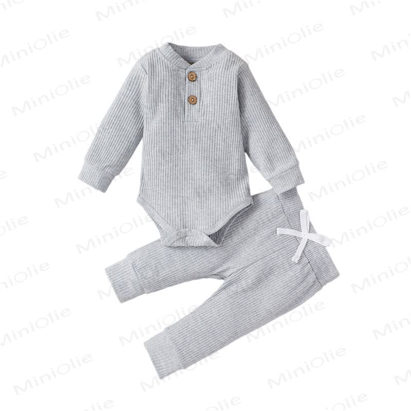 Baby Soft Ribbed Henley Bodysuit and Pants 2-piece Set - Gray - 12-18M - image 2
