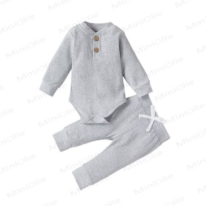 Baby Soft Ribbed Henley Bodysuit and Pants 2-piece Set - Gray - 12-18M - image 2