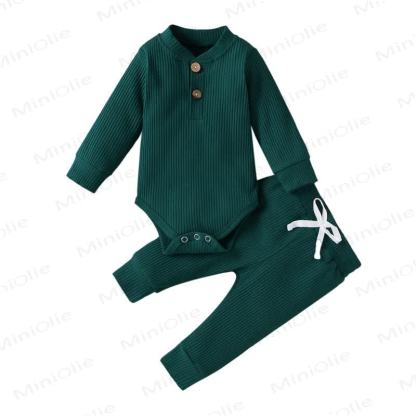 Baby Soft Ribbed Henley Bodysuit and Pants 2-piece Set - Green - 12-18M - image 3