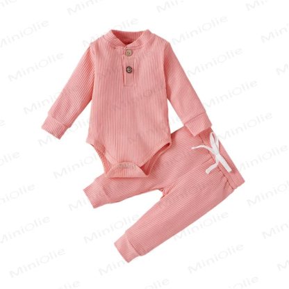Baby Soft Ribbed Henley Bodysuit and Pants 2-piece Set - Pink - 12-18M - image 7