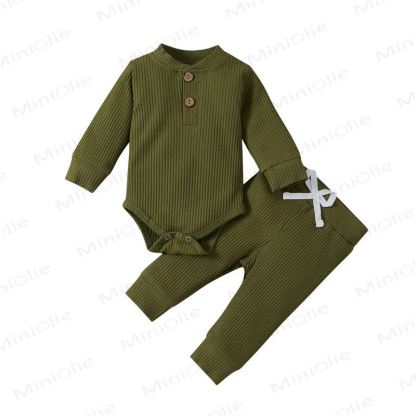 Baby Soft Ribbed Henley Bodysuit and Pants 2-piece Set - Grass Green - 12-18M - image 5