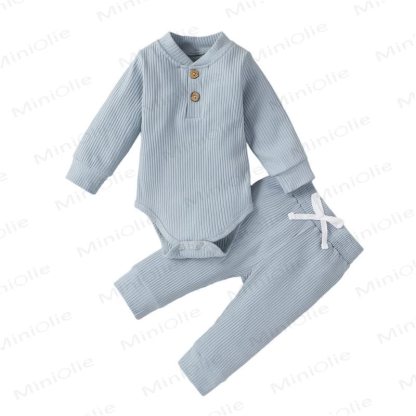 Baby Soft Ribbed Henley Bodysuit and Pants 2-piece Set - Blue - 12-18M - image 6