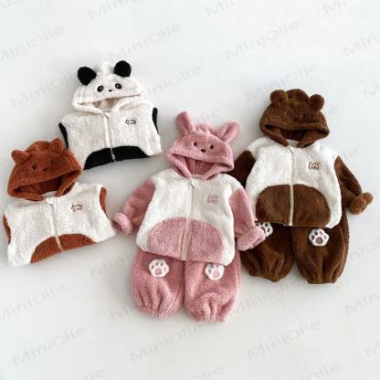 Toddler Animal Ear Colorblock Fleece Lounge 2-piece Set - image 1