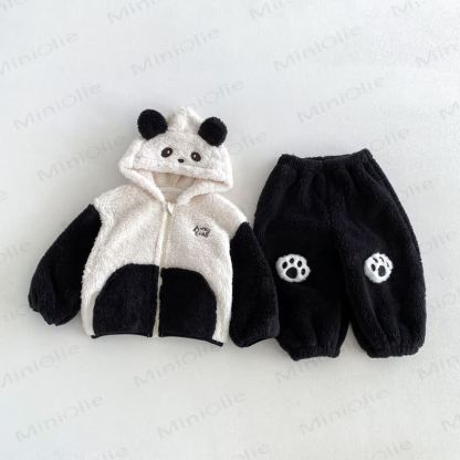 Toddler Animal Ear Colorblock Fleece Lounge 2-piece Set - Black - 6-7T - image 5