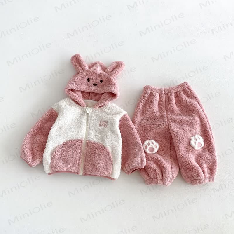 Toddler Animal Ear Colorblock Fleece Lounge 2-piece Set - Pink - 6-7T - image 2