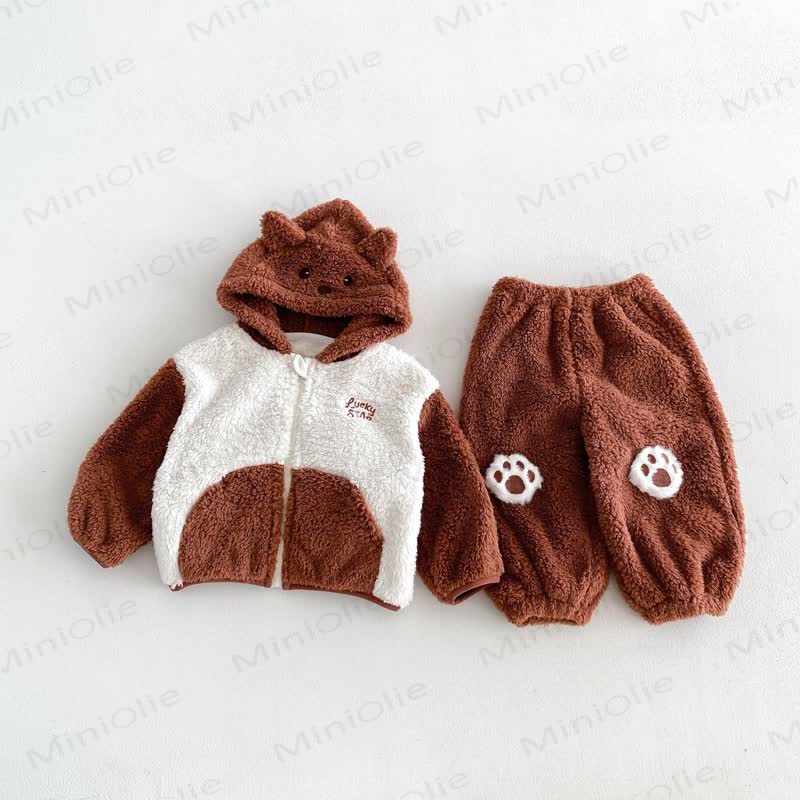 Toddler Animal Ear Colorblock Fleece Lounge 2-piece Set - Brown - 6-7T - image 4
