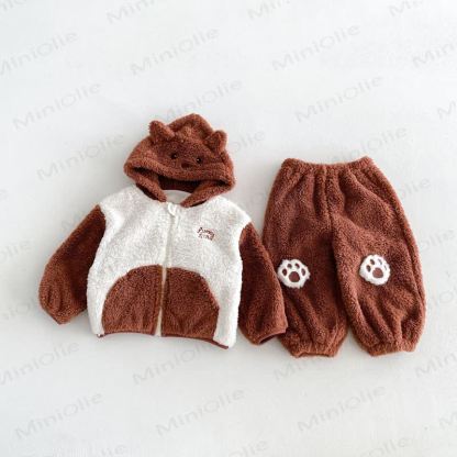 Toddler Animal Ear Colorblock Fleece Lounge 2-piece Set - Brown - 6-7T - image 4