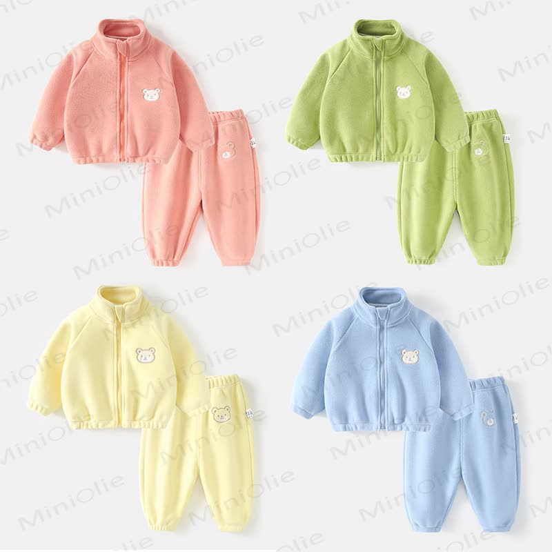 Toddler Baby Bear Patch Fleece Zip Up 2-piece Set - image 1