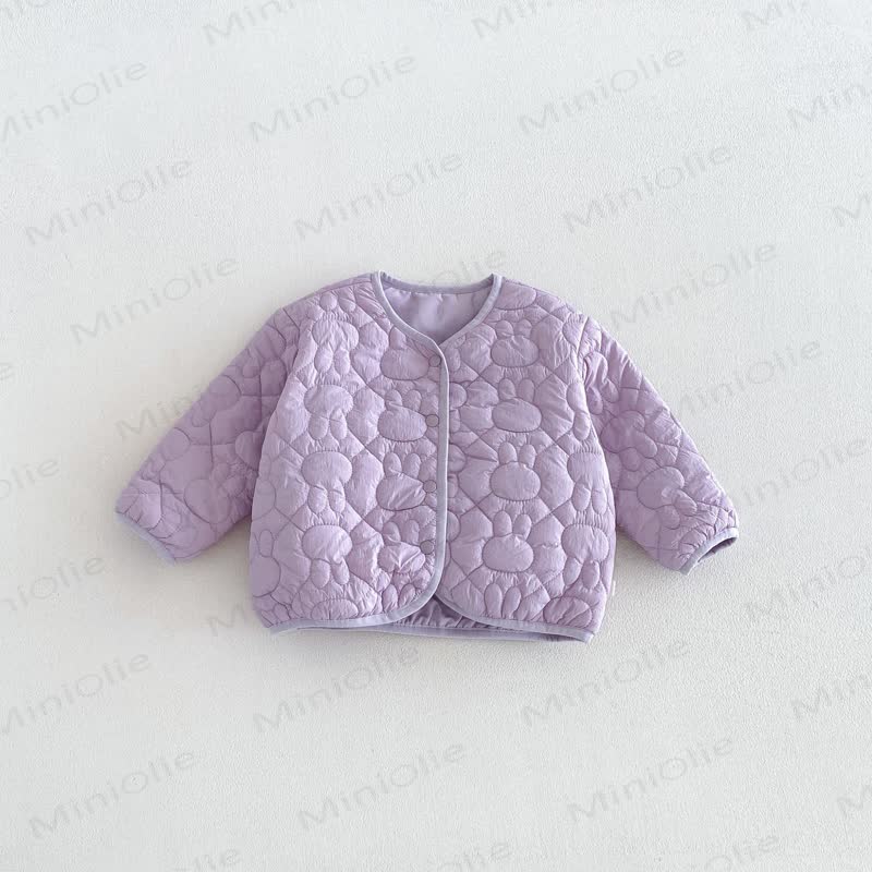 Baby Toddler Girl Floral Rabbit Quilted Fleece Jacket - Purple - 6-7T - image 2