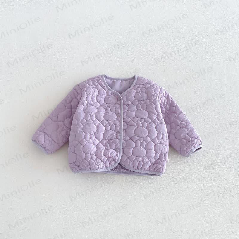 Baby Toddler Girl Floral Rabbit Quilted Fleece Jacket - Purple - 6-7T - image 2