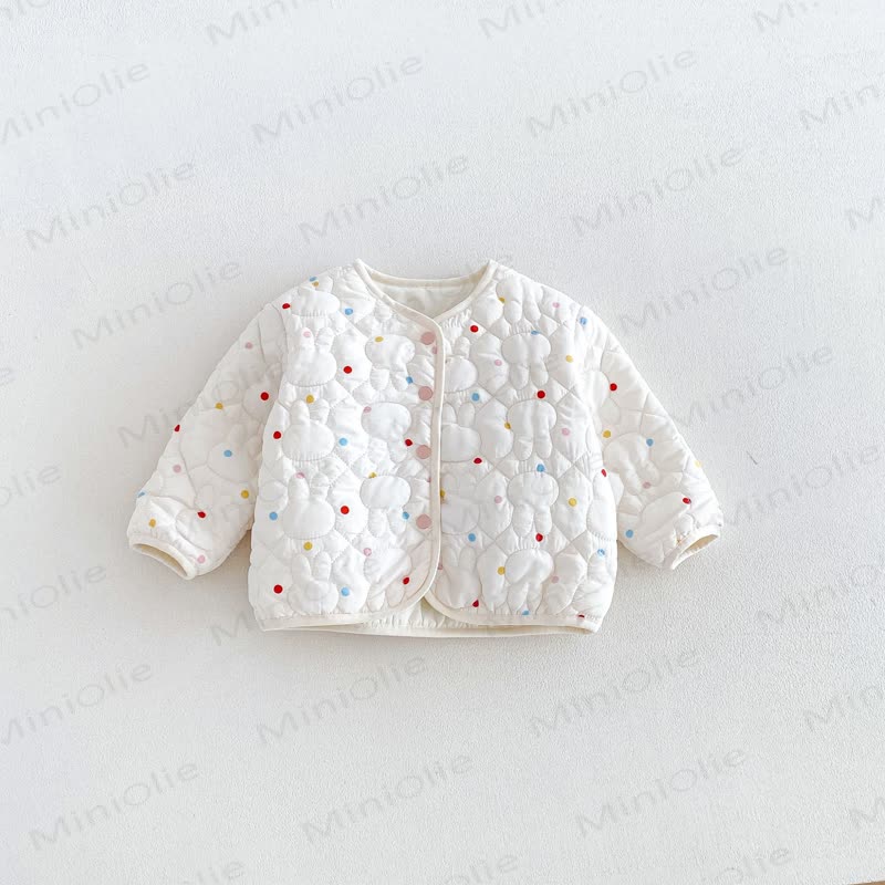 Baby Toddler Girl Floral Rabbit Quilted Fleece Jacket - Beige - 6-7T - image 3