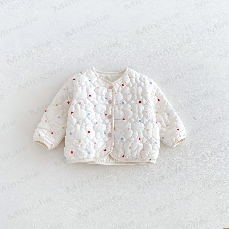 Baby Toddler Girl Floral Rabbit Quilted Fleece Jacket - Beige - 6-7T - image 3